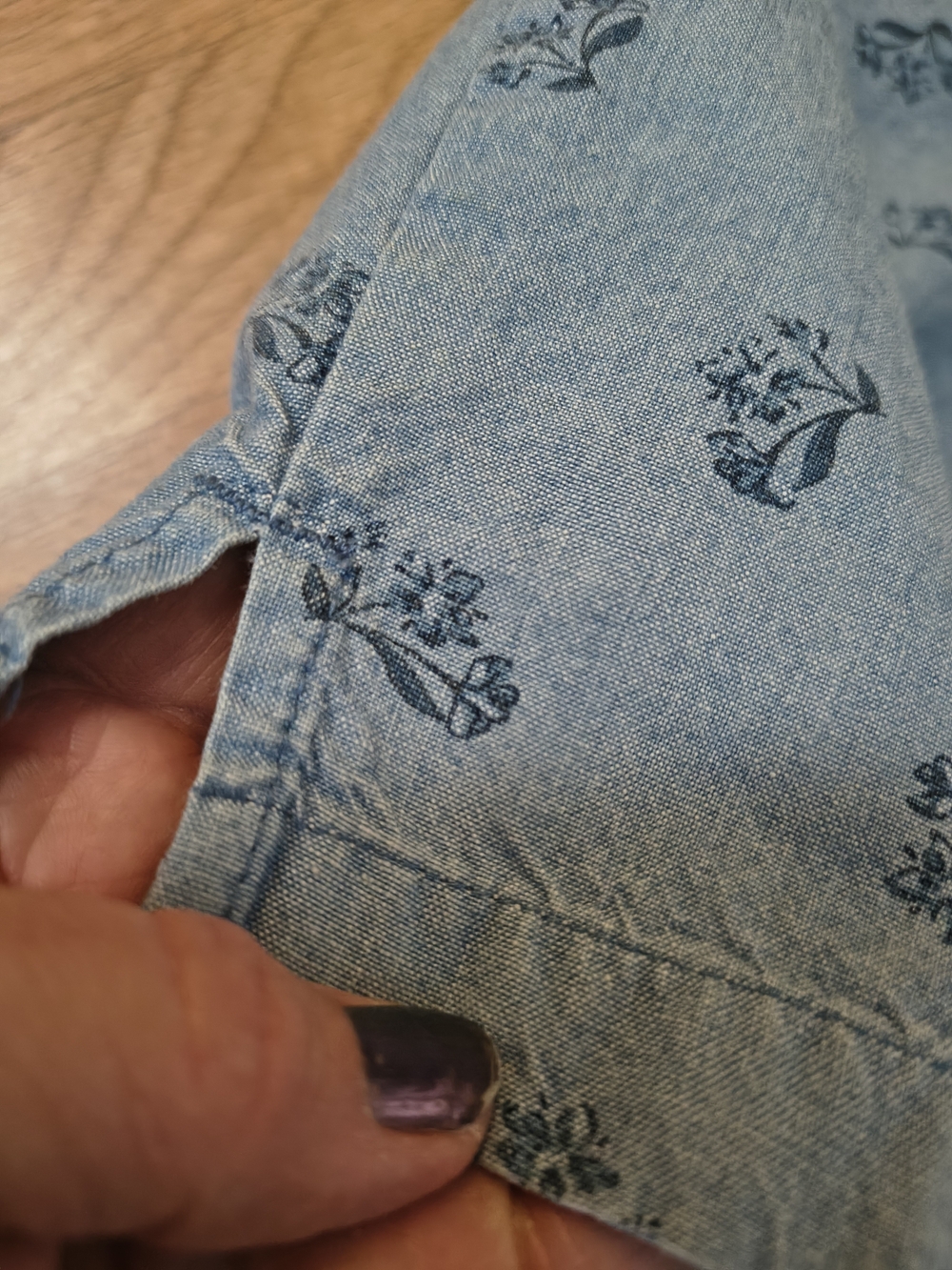 Basic Editions Light Blue Denim Jogger Pants with Navy Floral Accents - Picture 3 of 8